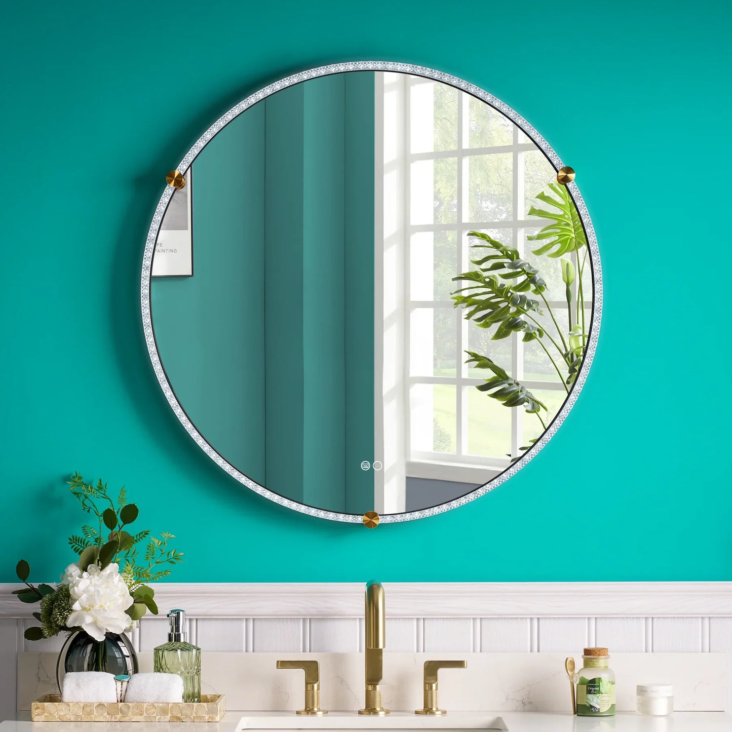 Runder LED-Badezimmerspiegel H 2087 mit Anti-Beschlag und Acryl-Metall-Rahmen