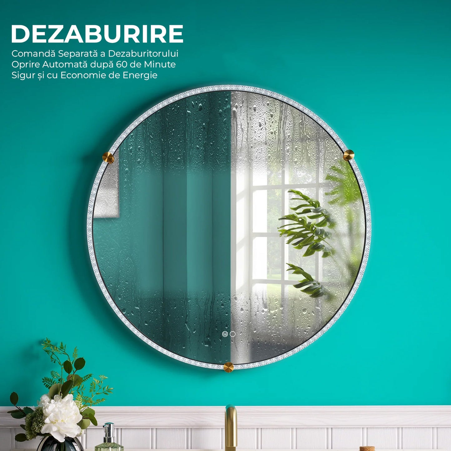 Runder LED-Badezimmerspiegel H 2087 mit Anti-Beschlag und Acryl-Metall-Rahmen