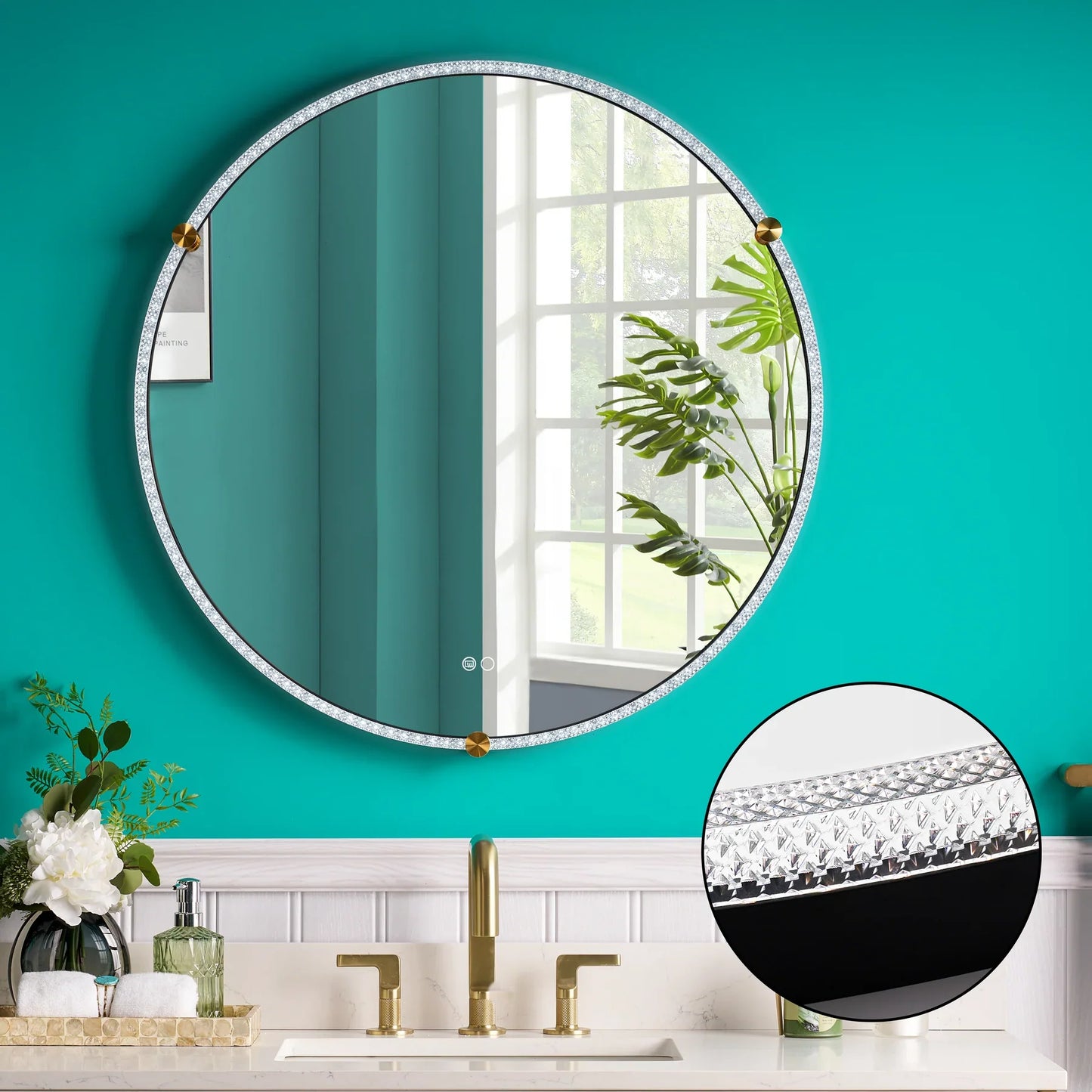 Runder LED-Badezimmerspiegel H 2087 mit Anti-Beschlag und Acryl-Metall-Rahmen