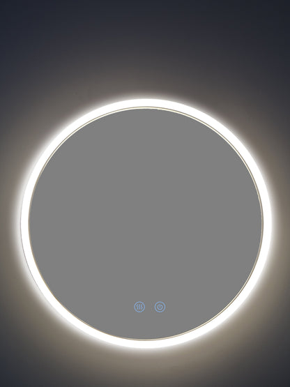 Runder LED Badezimmerspiegel H-2112 mit Acrylrahmen – Ø50 cm, 3 Lichtfarben, Anti-Beschlag, Touch