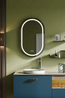 LED-Badezimmerspiegel H-3055 Schwarz mit COB-Lichtband | 3 Lichtfarben & Anti-Beschlag
