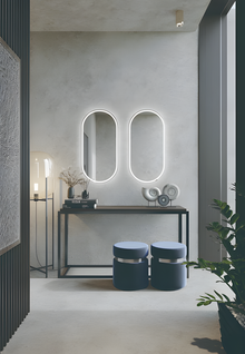 LED Badezimmerspiegel H-3055 mit weißem Aluminiumrahmen – 50x100 cm, 3 Lichtfarben, Anti-Beschlag, Touch