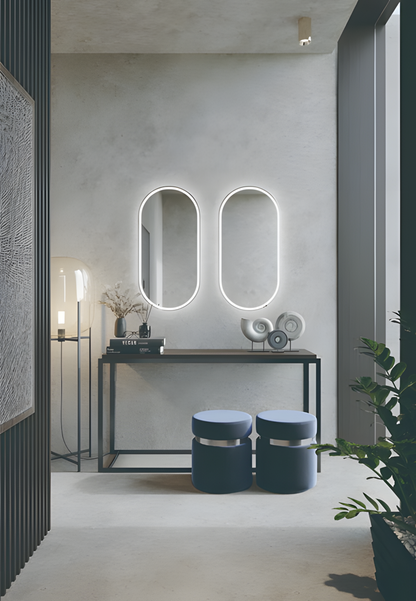 LED Badezimmerspiegel H-3055 mit weißem Aluminiumrahmen – 50x100 cm, 3 Lichtfarben, Anti-Beschlag, Touch