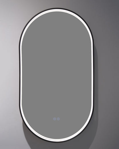 LED-Badezimmerspiegel H-3055 Schwarz mit COB-Lichtband | 3 Lichtfarben & Anti-Beschlag