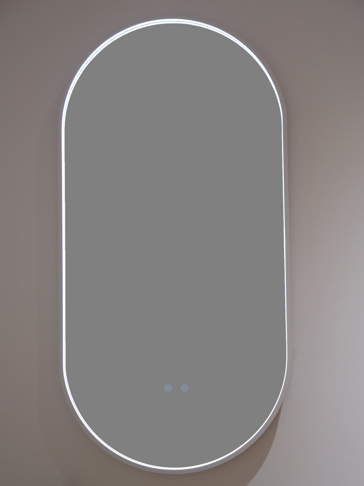 LED Badezimmerspiegel H-3055 mit weißem Aluminiumrahmen – 50x100 cm, 3 Lichtfarben, Anti-Beschlag, Touch