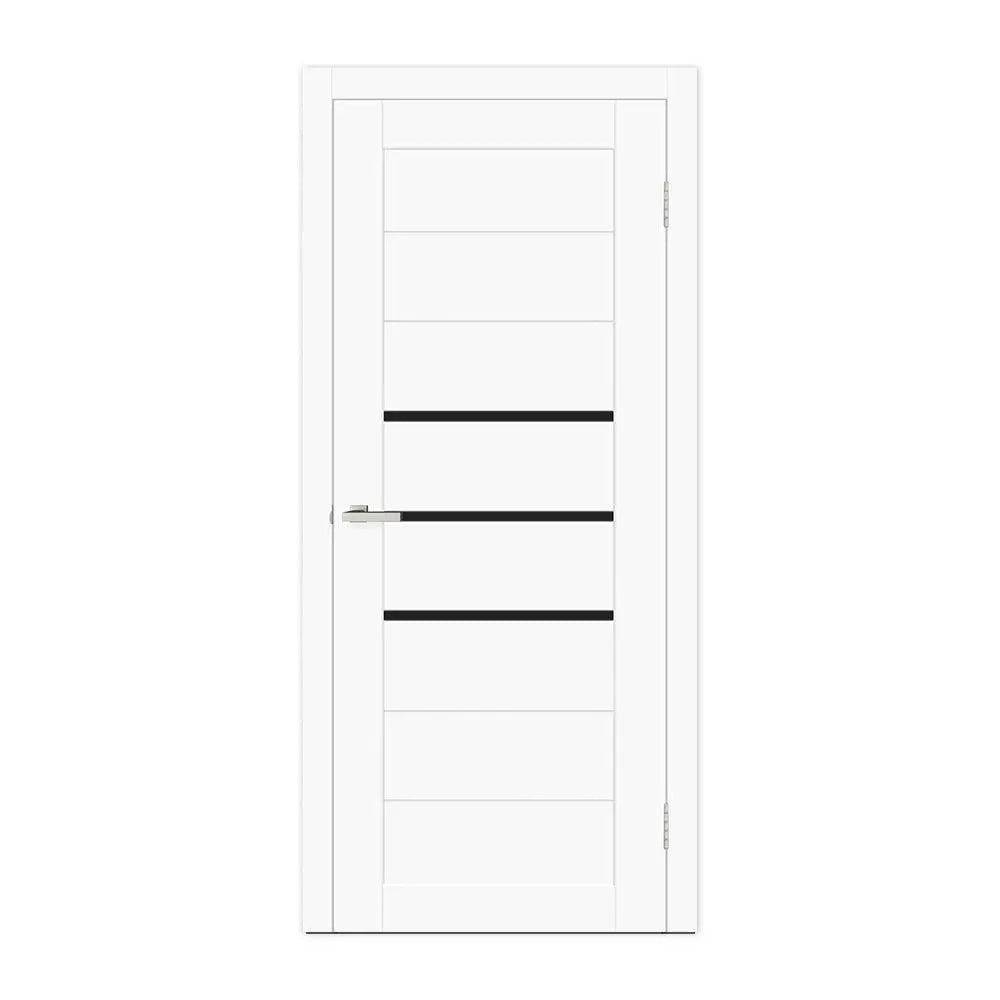 Ușă interior Deco 06 White Silk Mat – cu sticlă neagră complet echipată, cu toc reglabil Omis