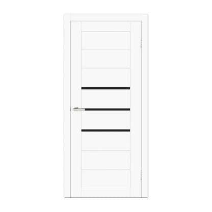 Ușă interior Deco 06 White Silk Mat – cu sticlă neagră complet echipată, cu toc reglabil Omis