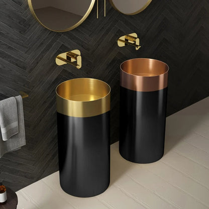 Freistehendes Elegantes Waschbecken aus Edelstahl mit Mattem Sockel – 3883 Rose Gold-Black 38110-R