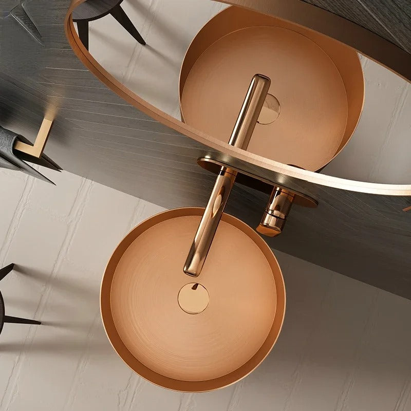 Freistehendes Elegantes Waschbecken aus Edelstahl mit Mattem Sockel – 3883 Rose Gold-Black 38110-R