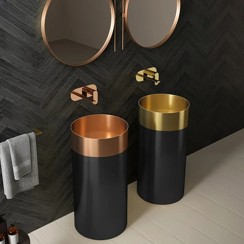 Freistehendes Elegantes Waschbecken aus Edelstahl mit Mattem Sockel – 3883 Rose Gold-Black 38110-R