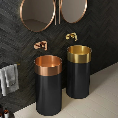 Freistehendes Elegantes Waschbecken aus Edelstahl mit Mattem Sockel – 3883 Rose Gold-Black 38110-R