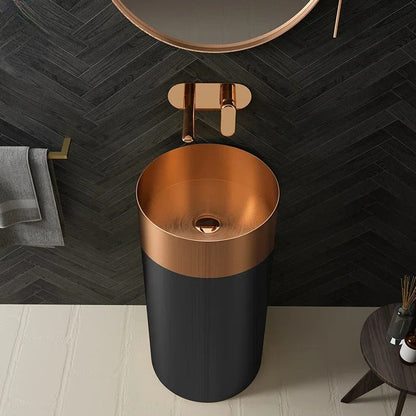 Freistehendes Elegantes Waschbecken aus Edelstahl mit Mattem Sockel – 3883 Rose Gold-Black 38110-R