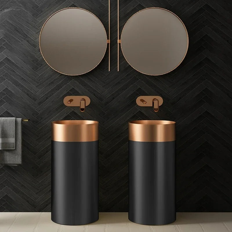 Freistehendes Elegantes Waschbecken aus Edelstahl mit Mattem Sockel – 3883 Rose Gold-Black 38110-R