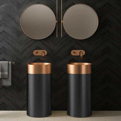 Freistehendes Elegantes Waschbecken aus Edelstahl mit Mattem Sockel – 3883 Rose Gold-Black 38110-R