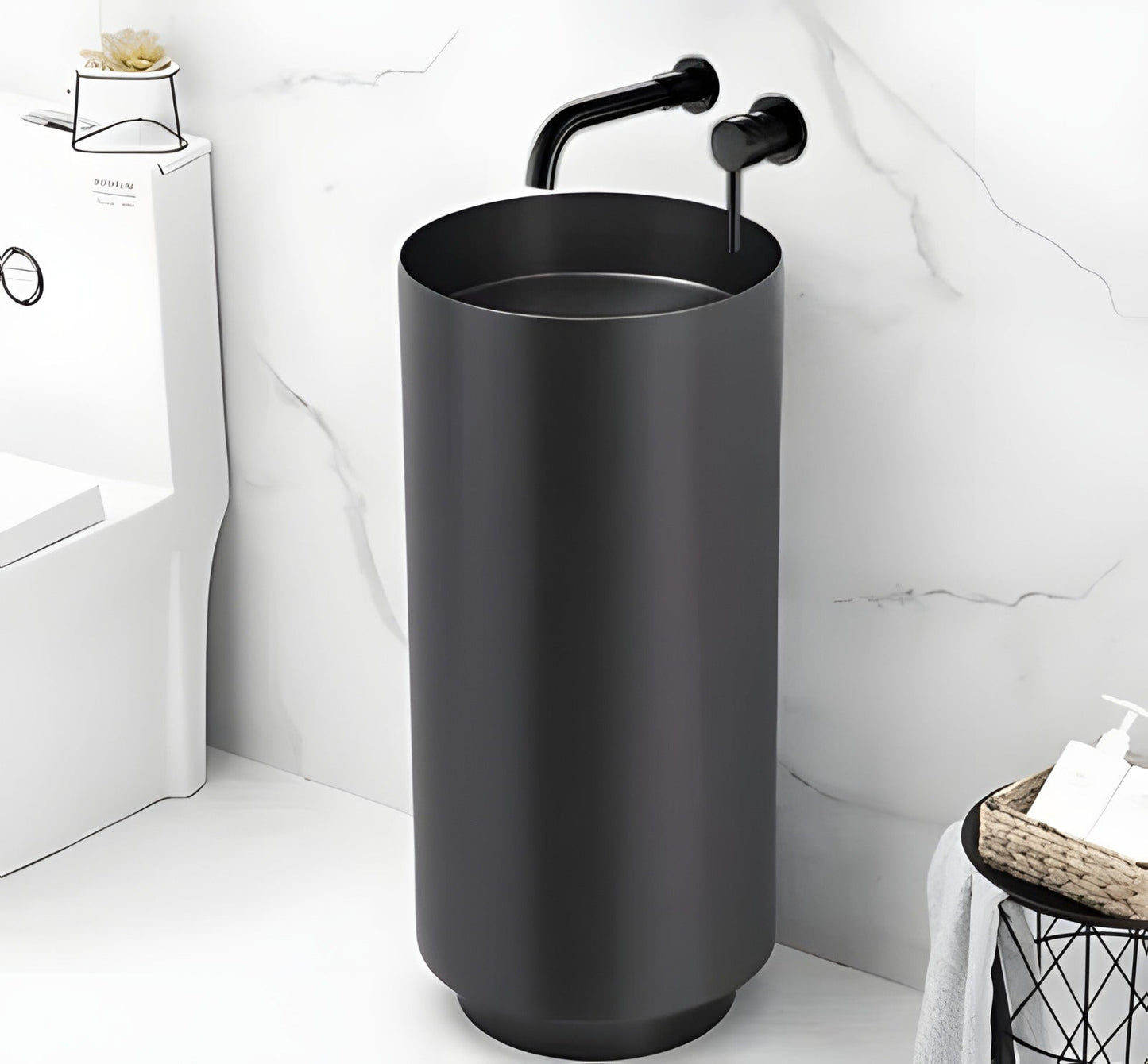 Freistehendes Waschbecken aus Edelstahl Elegant mit matter Basis – 3883 Black-Black (38110-B)