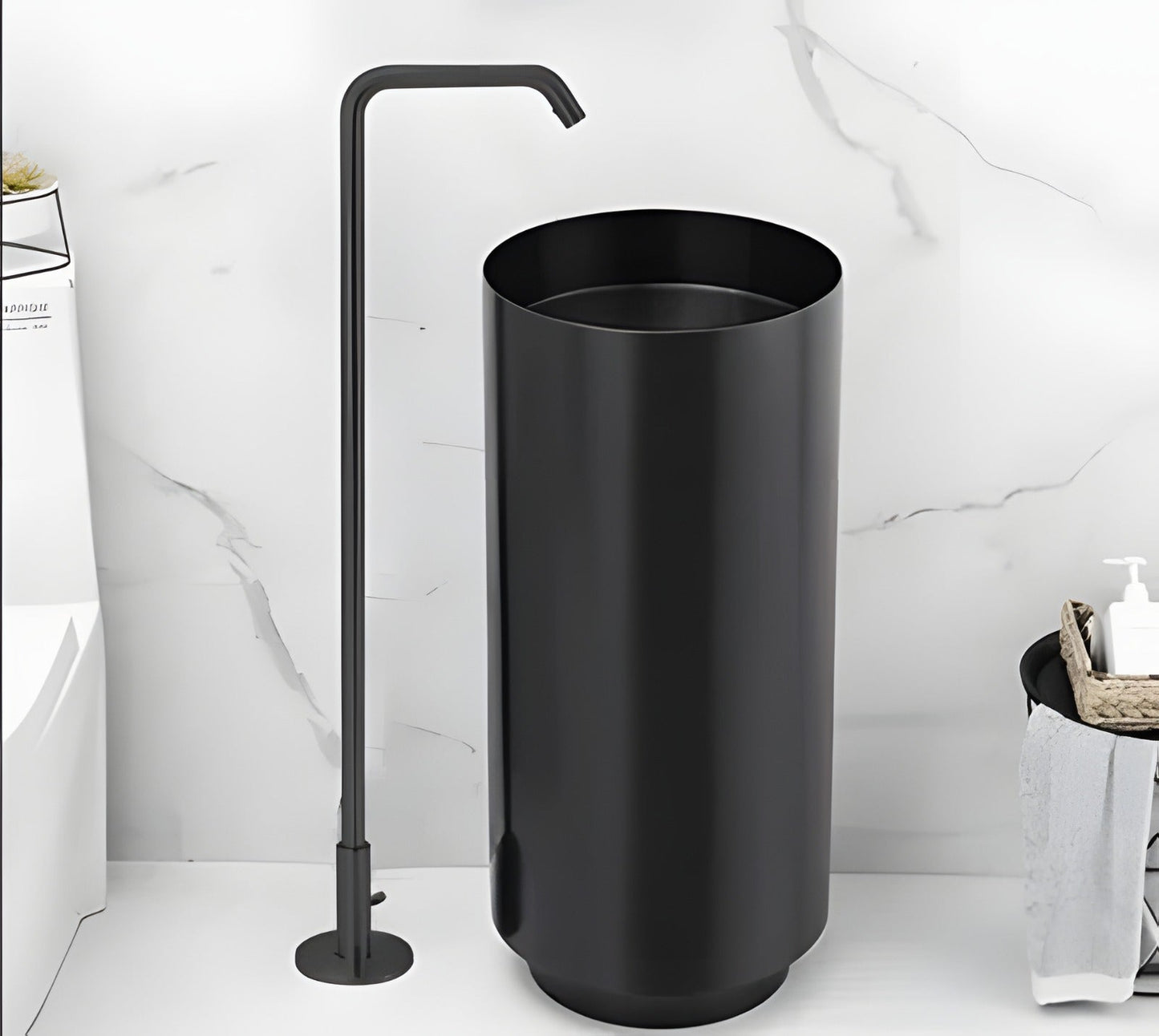 Freistehendes Waschbecken aus Edelstahl Elegant mit matter Basis – 3883 Black-Black (38110-B)