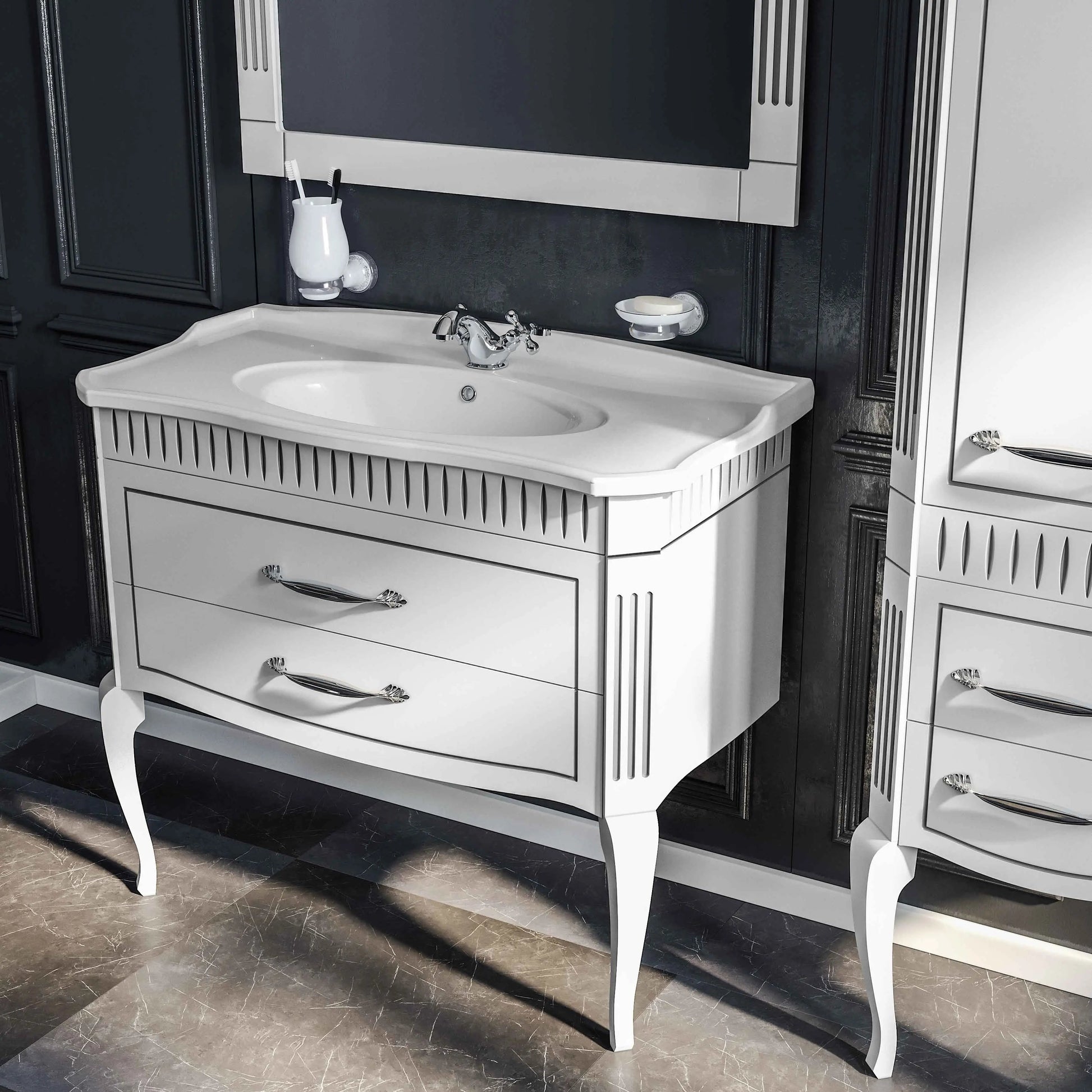 Mobilier de baie pe pardoseală Royal, Alb+argintiu Aqua Rodos
