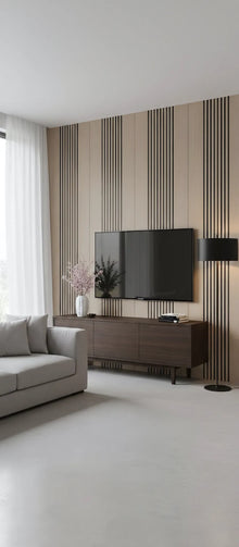 Dekoratives Lamellenpaneel Vertical Line S1DV-01 – dunkler Nussbaum mit schwarzen Akzenten