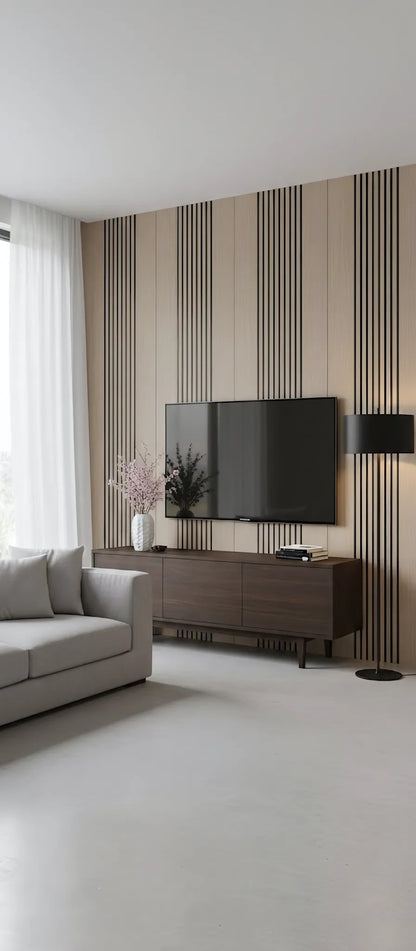 Dekoratives Lamellenpaneel Vertical Line S1DV-01 – dunkler Nussbaum mit schwarzen Akzenten