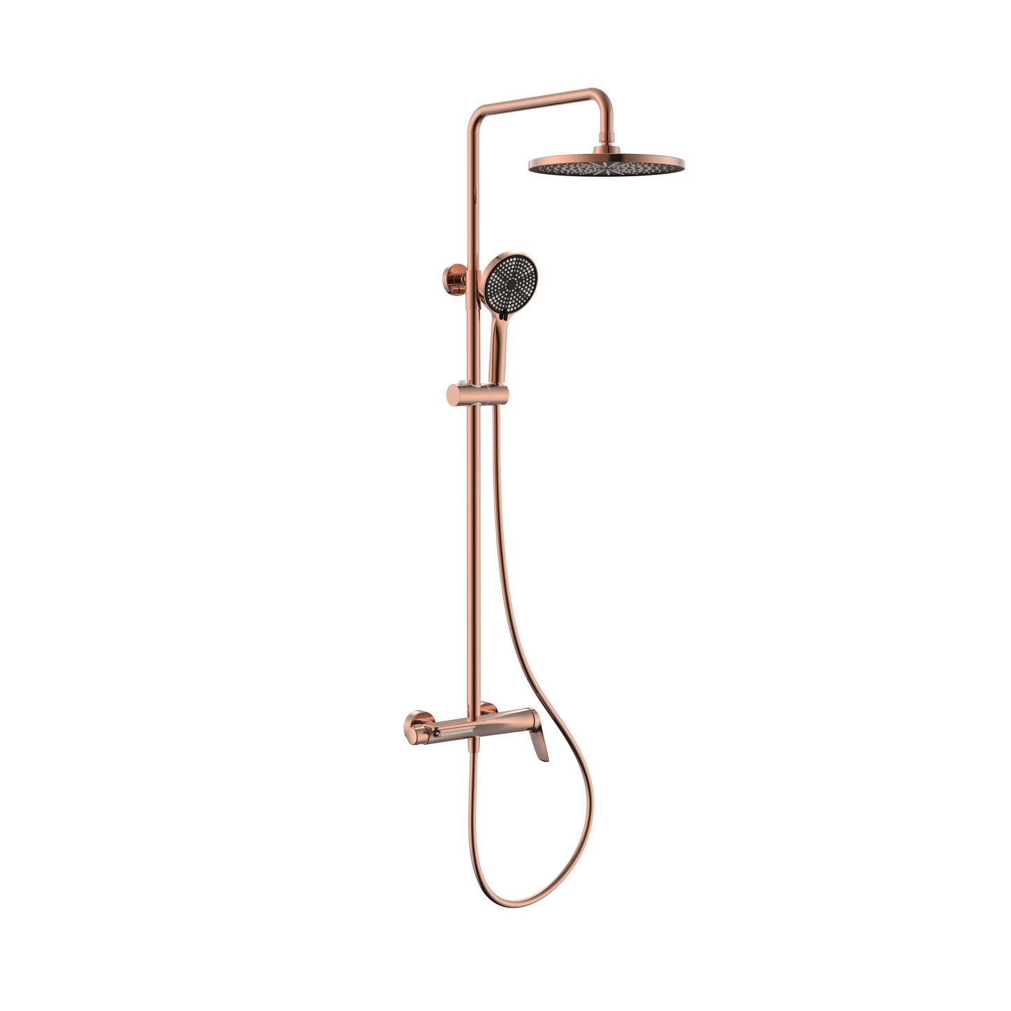 Premium-Aufputz-Duschset aus massivem Messing – Rose Gold mit integriertem Wannen-Auslauf