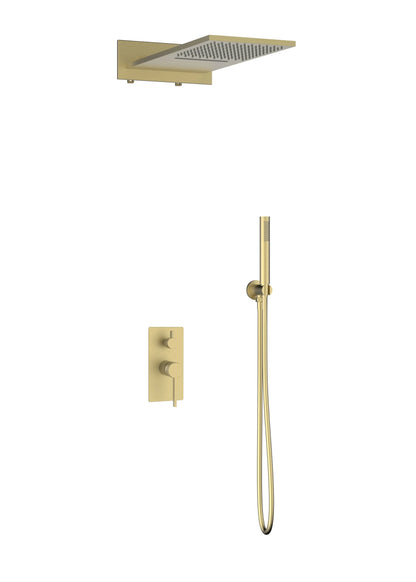 Unterputz-Duschset mit 2 Funktionen – Gebürstetes Gold, modernes Design aus massivem Messing