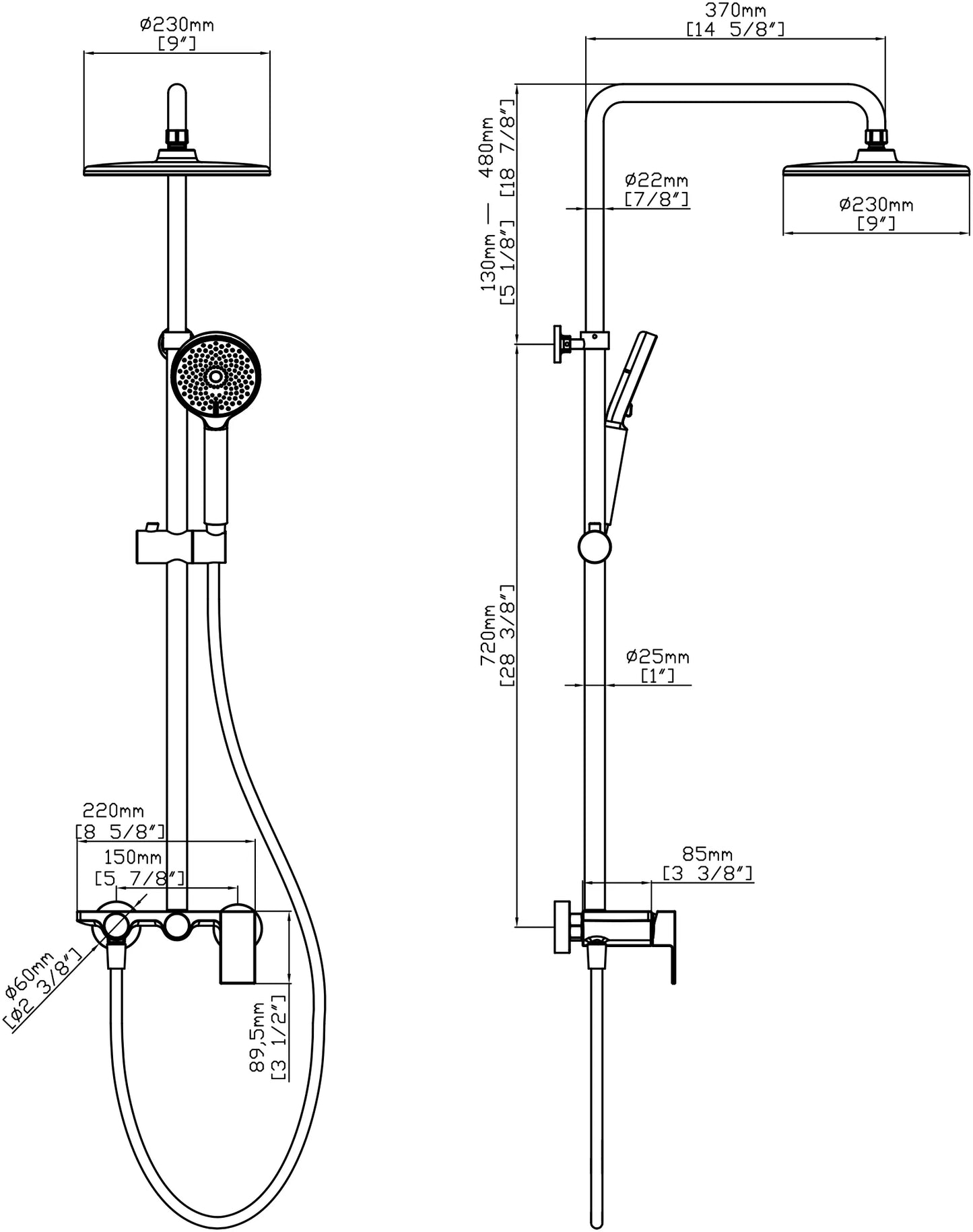 Hochwertiges Duschset mit 2 Funktionen – Messing, Hochglanz Chrom