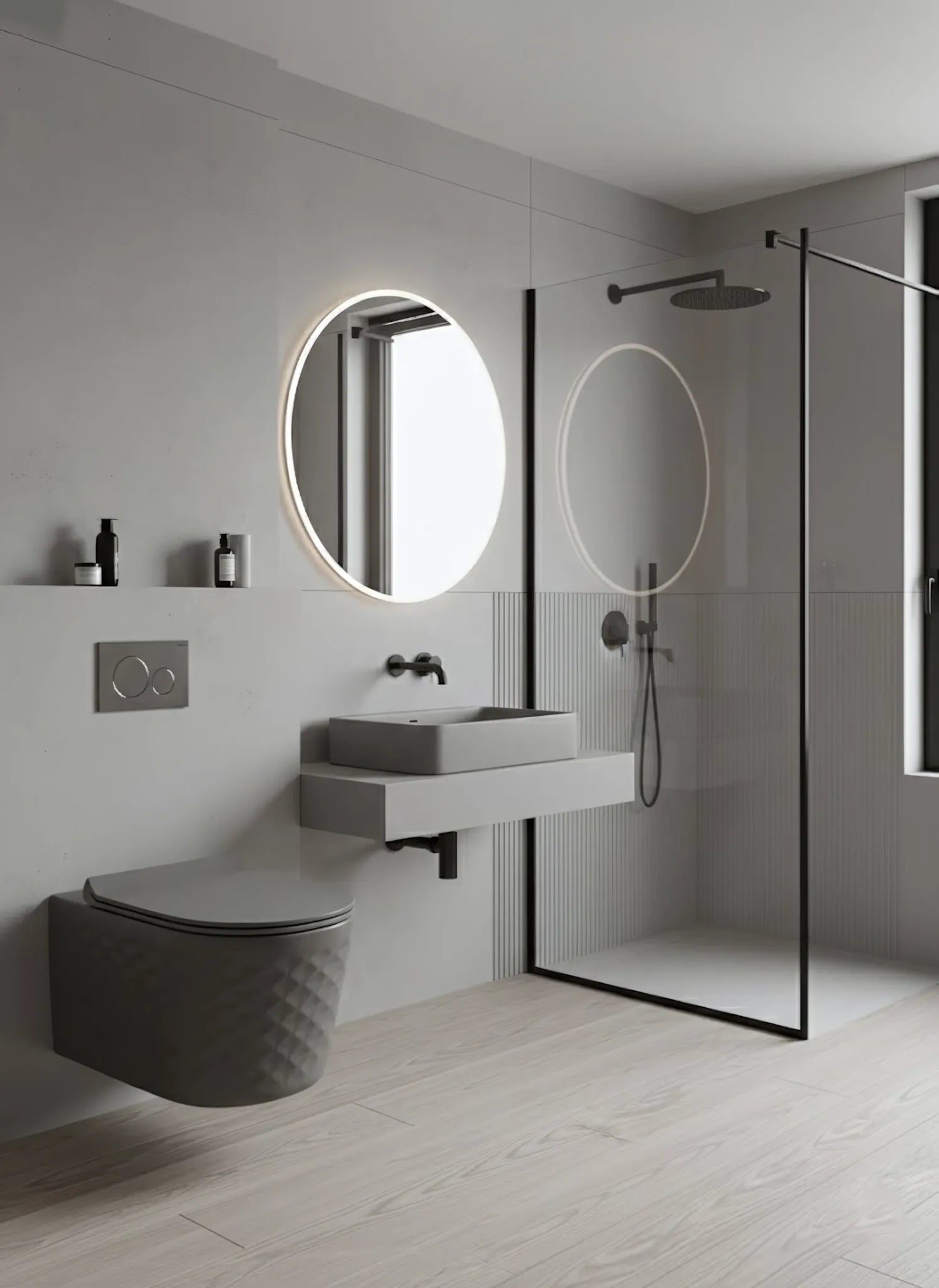 Premium Hänge-WC Rimless – Grau Matt 3D