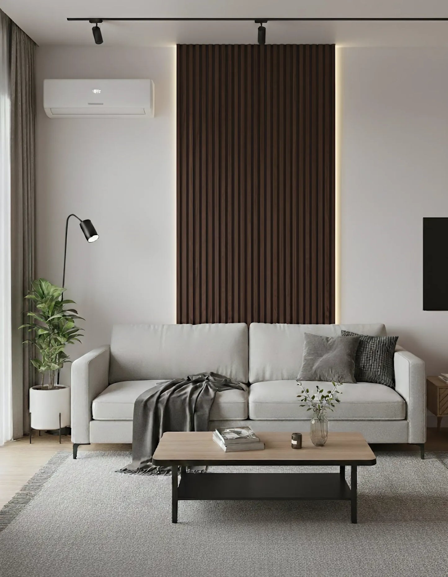Dekoratives Lamellen-Wandpaneel Deep Walnut 001 – intensives Dunkelnuss-Finish mit schwarzem Hintergrund