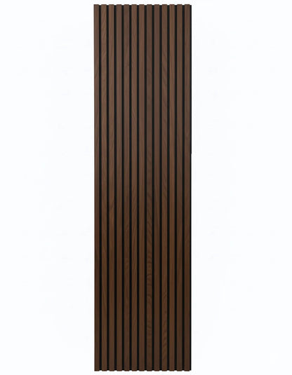 Dekoratives Lamellen-Wandpaneel Deep Walnut 001 – intensives Dunkelnuss-Finish mit schwarzem Hintergrund