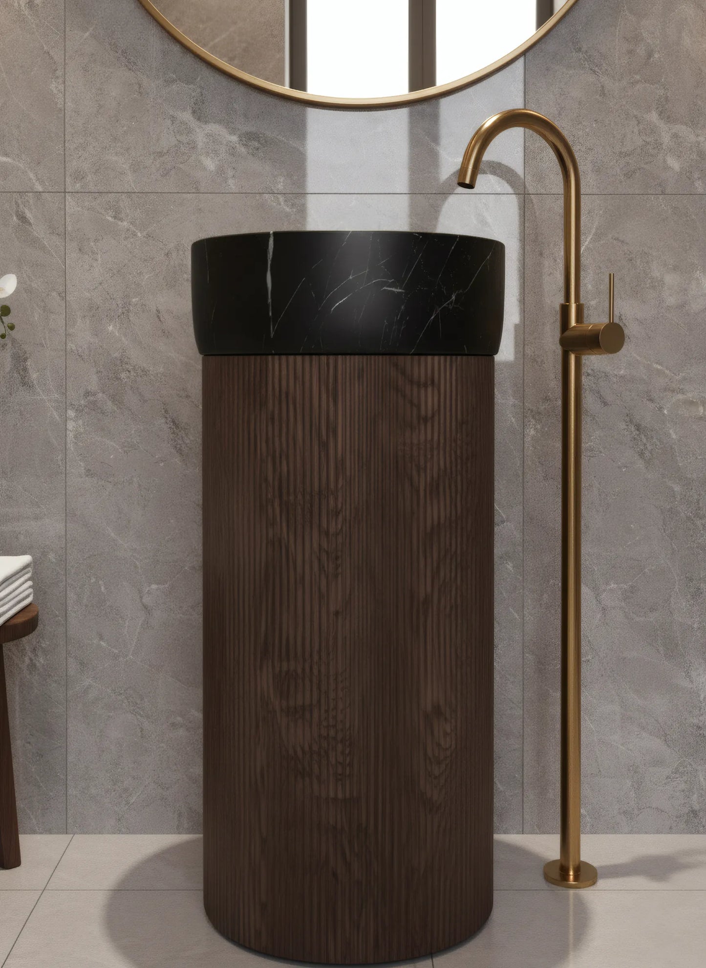 Premium Freistehendes Waschbecken aus Massivholz