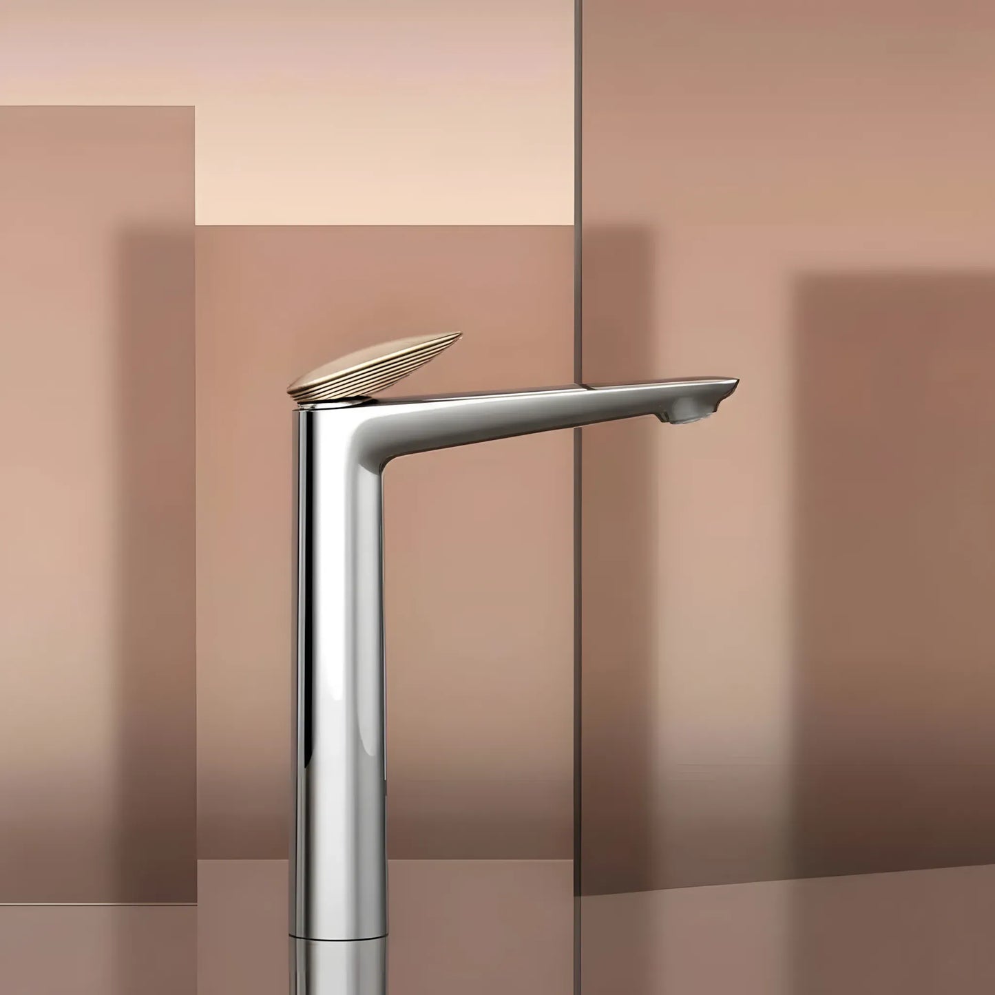 Baterie lavoar înaltă crom cu detaliu rose gold – design modern premium
