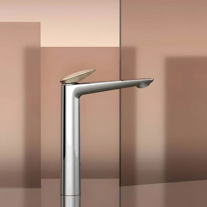 Baterie lavoar înaltă crom cu detaliu rose gold – design modern premium