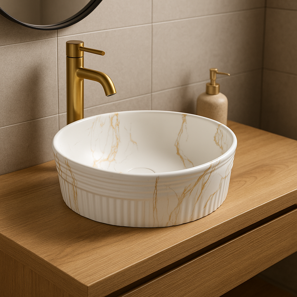 Rundes Keramikwaschbecken A747-P841M – marmoriertes Design
