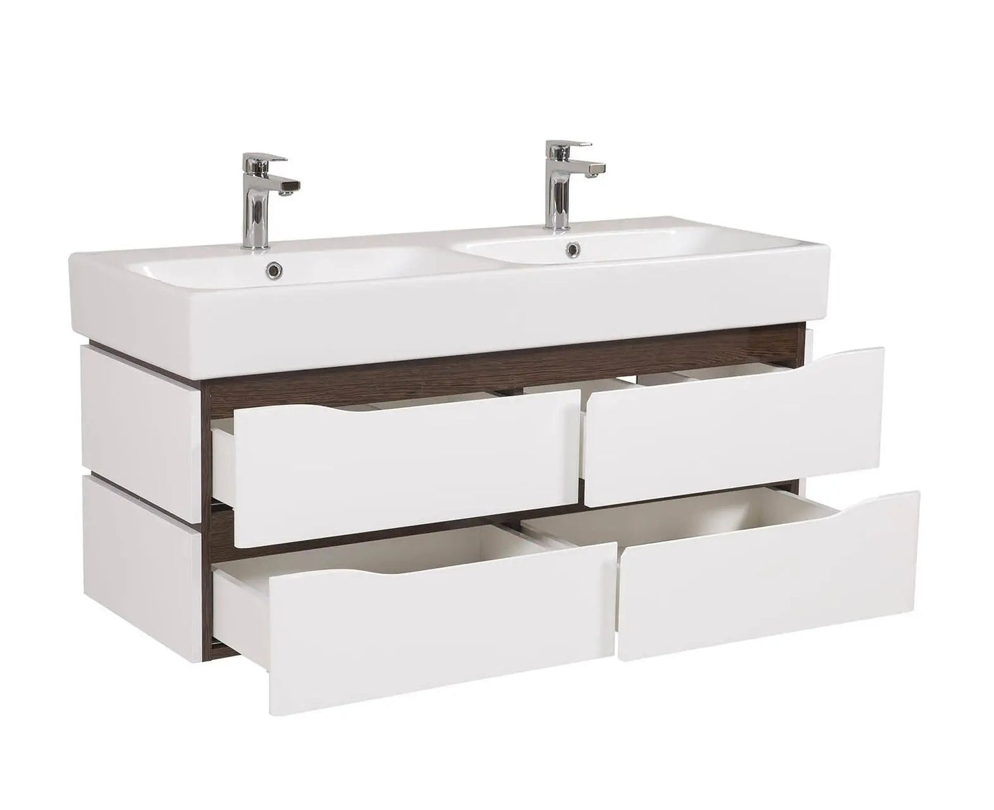 Mobilier de baie pe suspendat cu lavoar dublu Venice, Alb+Wenge Aqua Rodos