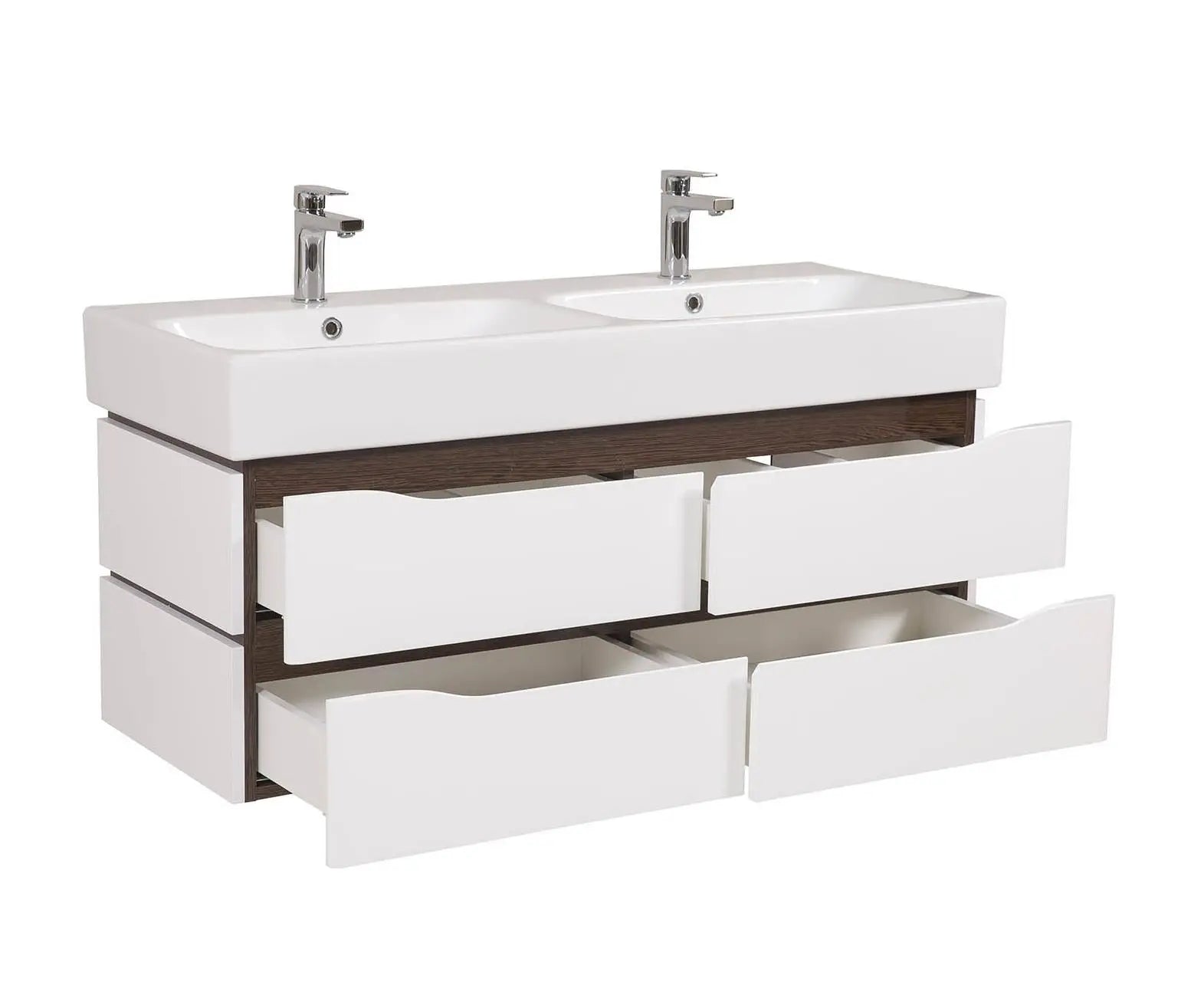 Mobilier de baie pe suspendat cu lavoar dublu Venice, Alb+Wenge Aqua Rodos