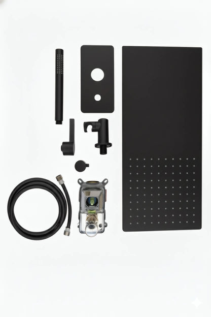 Unterputz-Duschset mit 2 Funktionen – Matt Schwarz, modernes Design aus massivem Messing