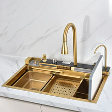 Multifunktionale Küchenspüle mit Zubehör HMDF-G 7546 – Digitale Armatur, Golden Tap Hole