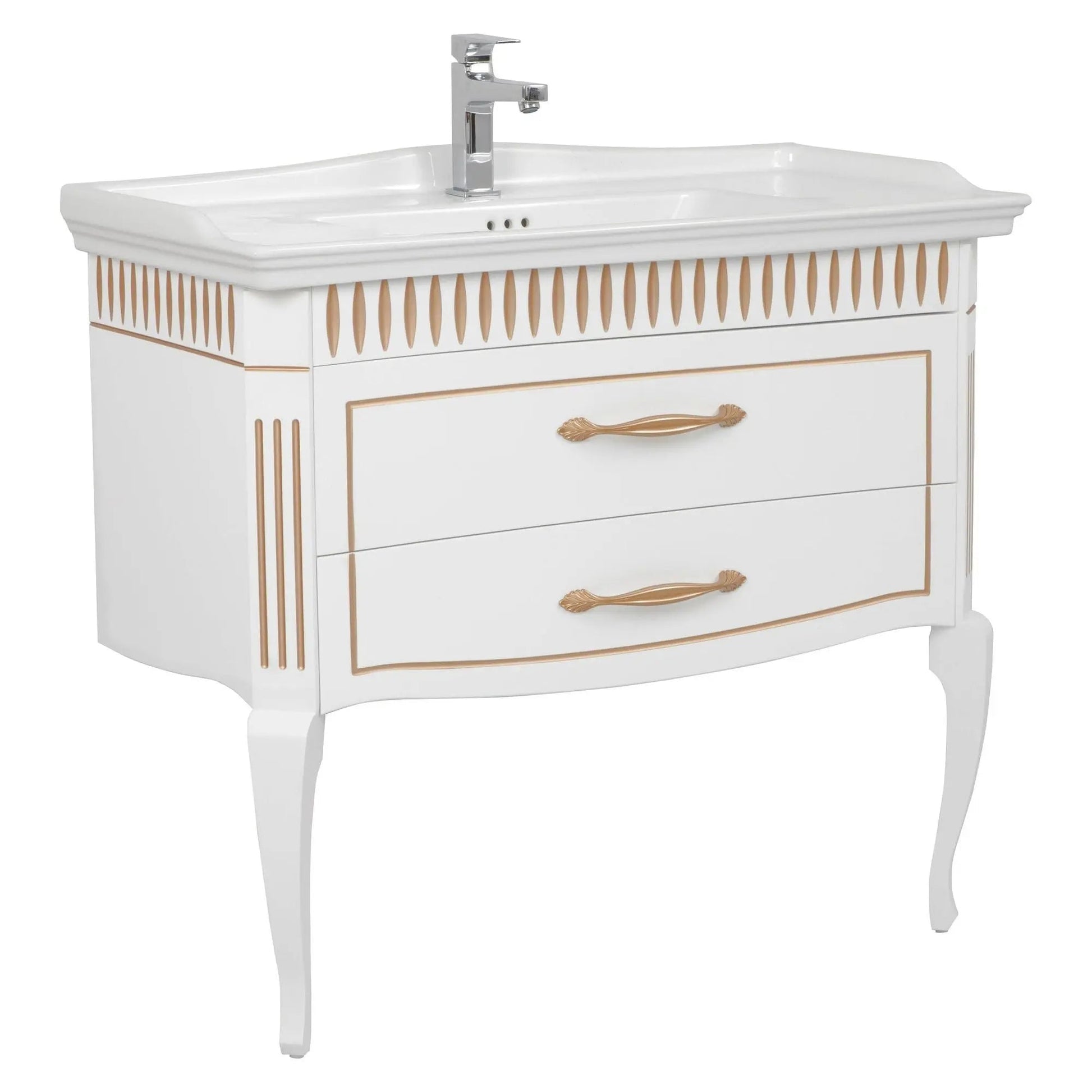Mobilier de baie pe pardoseală Royal, Alb+auriu Aqua Rodos
