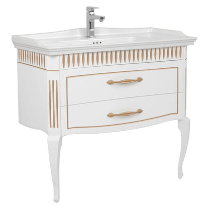 Mobilier de baie pe pardoseală Royal, Alb+auriu Aqua Rodos