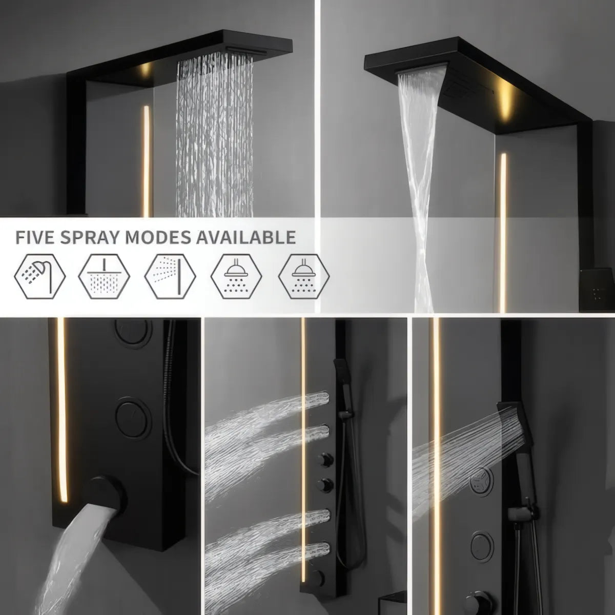 Duschpaneel Black Line – Modernes Design mit LED-Lichtleiste und Multifunktionssystem