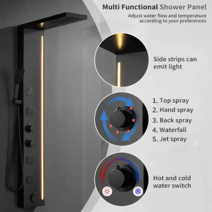 Duschpaneel Black Line – Modernes Design mit LED-Lichtleiste und Multifunktionssystem