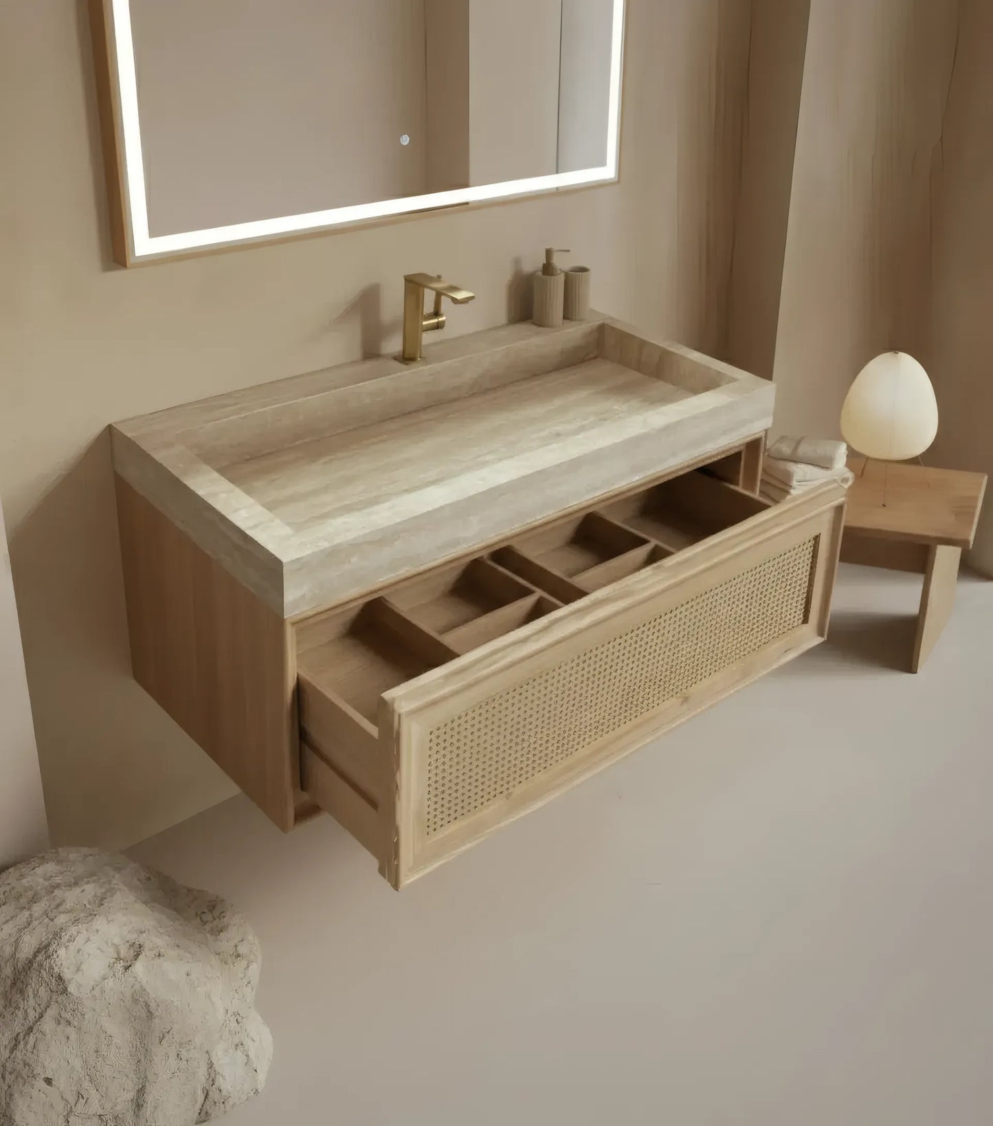 Badmöbel-Set aus Naturholz mit LED-Spiegel – modernes & hochwertiges Design