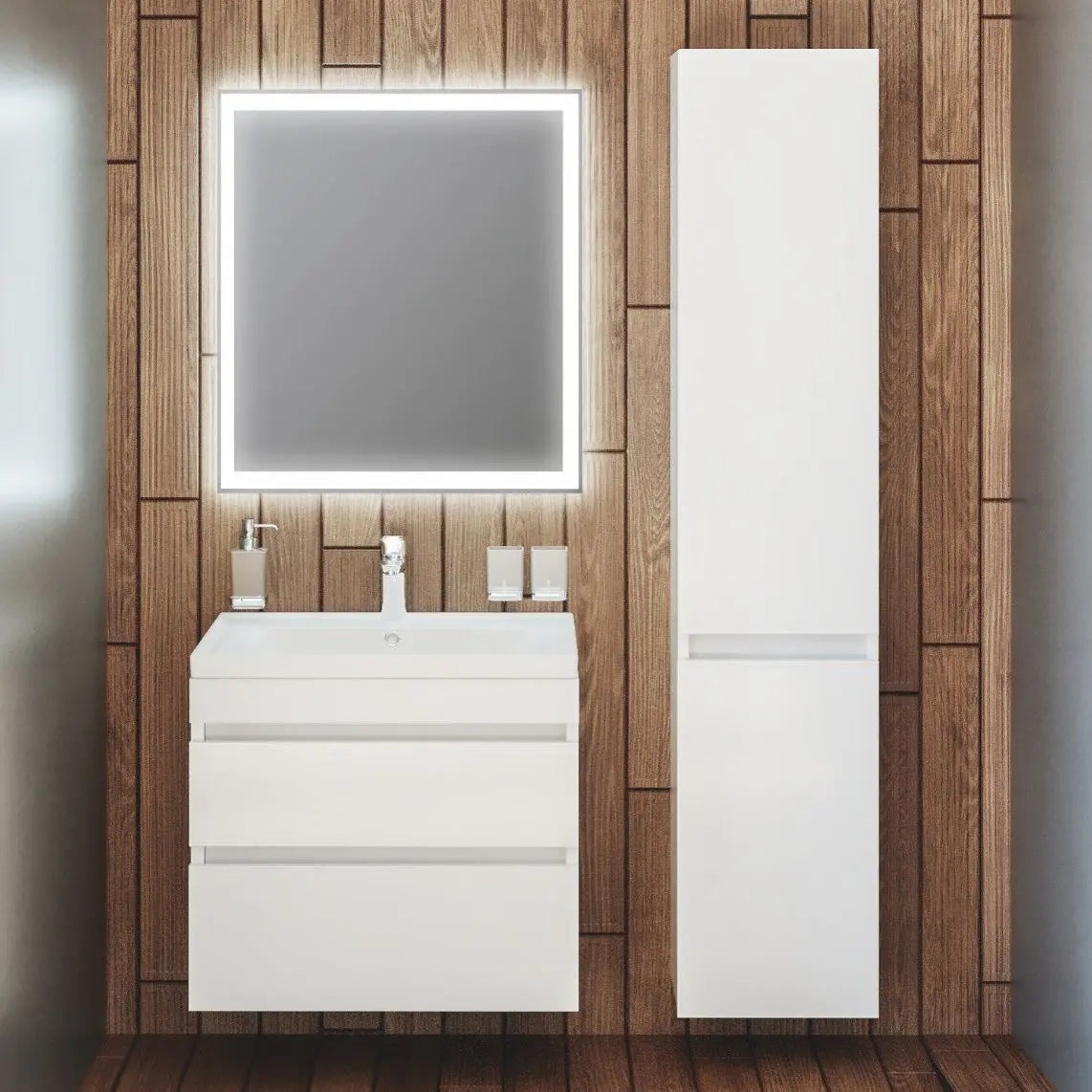 Mobilier de baie suspendat Vintage, Alb lucios Aqua Rodos
