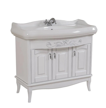 Mobilier de baie pe pardoseală Mikella, Alb+Crom Aqua Rodos