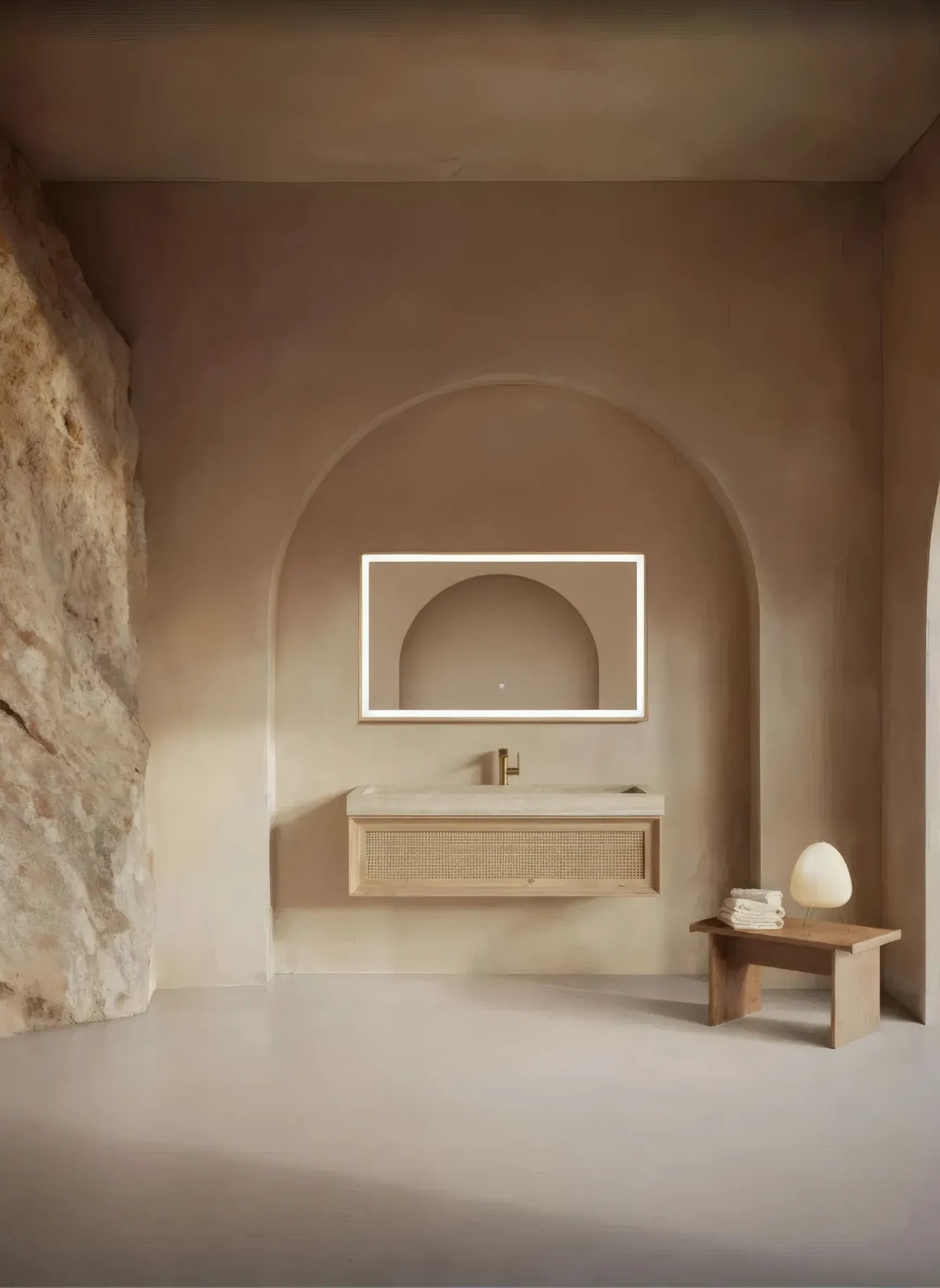 Badmöbel-Set aus Naturholz mit LED-Spiegel – modernes & hochwertiges Design