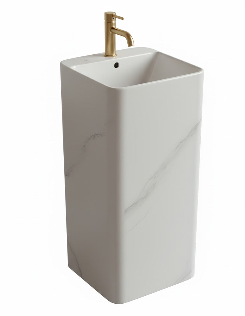 Freistehendes Keramik-Waschbecken H15-CUG01-M – quadratisches Marmordesign