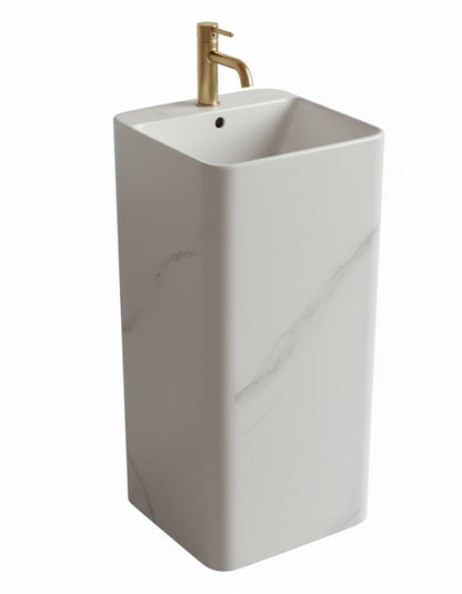 Freistehendes Keramik-Waschbecken H15-CUG01-M – quadratisches Marmordesign