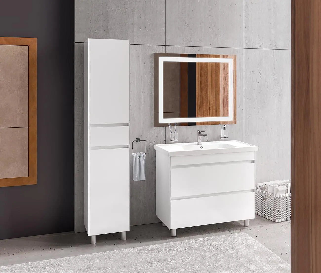 Mobilier de baie pe pardoseală Valencia Alb Aqua Rodos