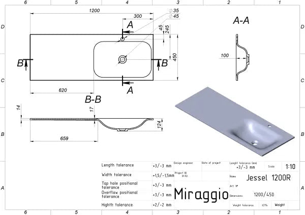 Einbauwaschbecken Jessel 1200 R – Miraggio