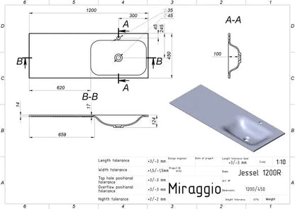 Einbauwaschbecken Jessel 1200 R – Miraggio